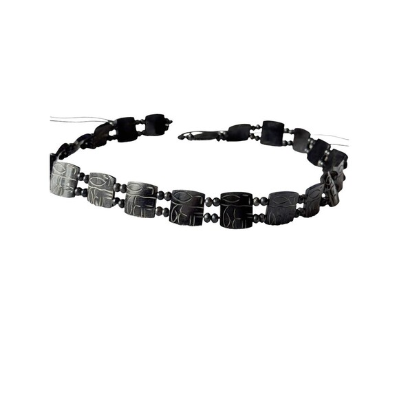 Vintage Carved Bone Black Beaded Link Belt Women Adjustable Tie Waist 30\